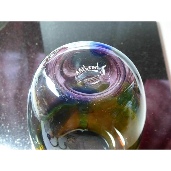 SIGNED A ALLISON Beautiful Art Glass Vase Almost 5" Tall - Picture 9 of 9